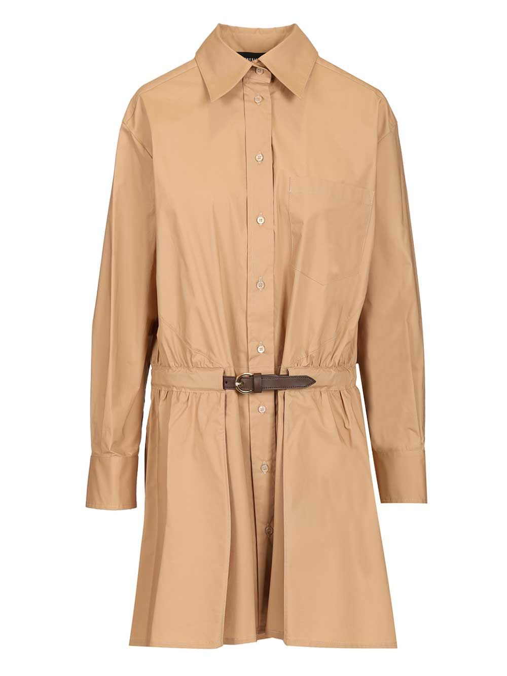 ABITO IN POPELINE CON CINTURA PELLE Beige Co Ea Dress