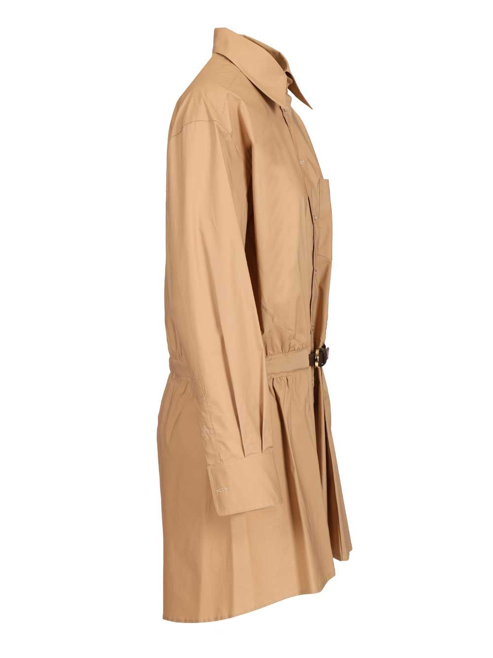 ABITO IN POPELINE CON CINTURA PELLE Beige Co Ea Dress