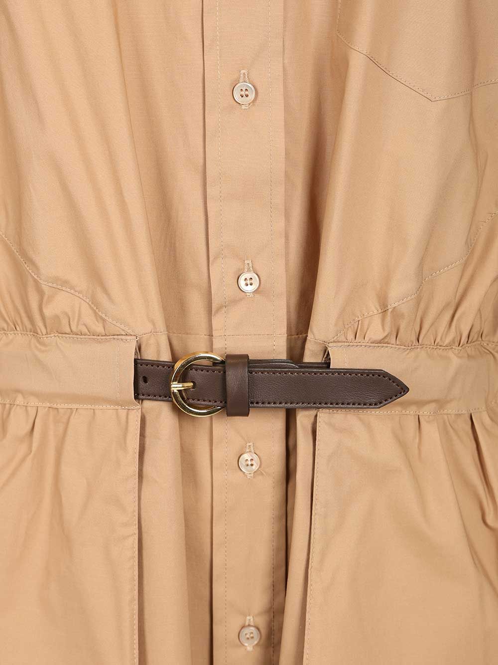 ABITO IN POPELINE CON CINTURA PELLE Beige Co Ea Dress