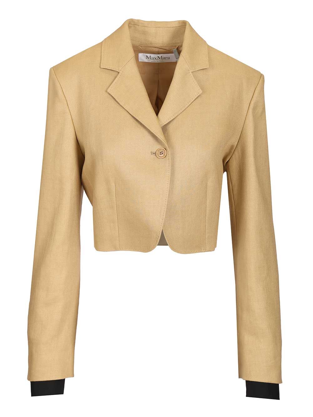 Linen diagonal crop jacket Beige