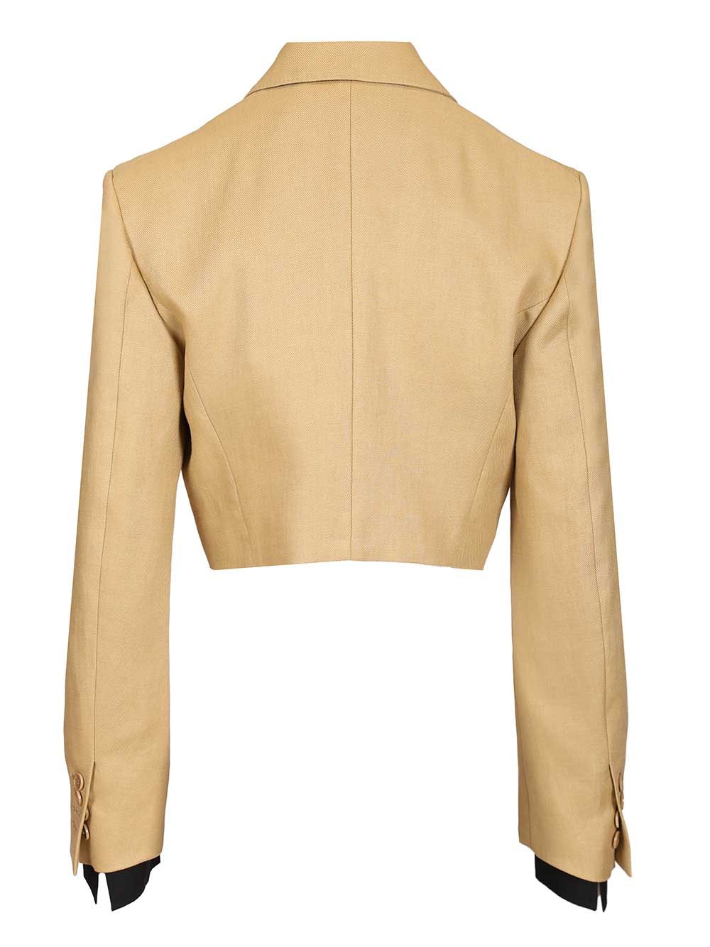 Linen diagonal crop jacket Beige