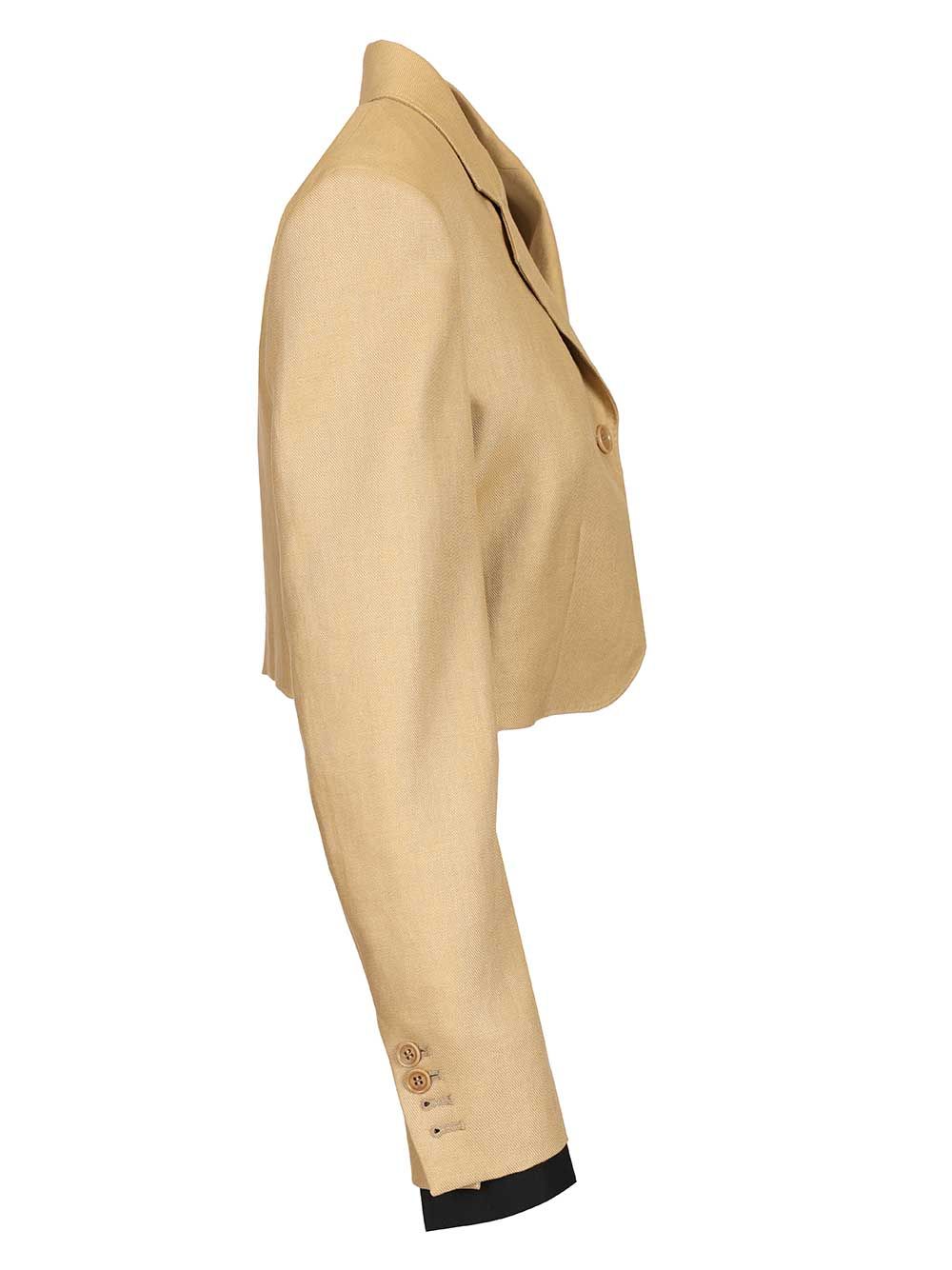 Linen diagonal crop jacket Beige