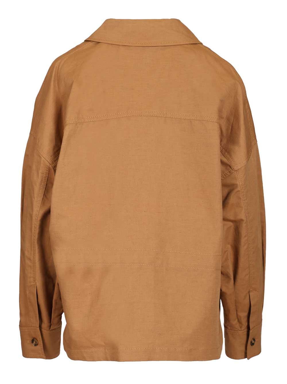 Oversized Jacket Cotton And Linen Mat Brown