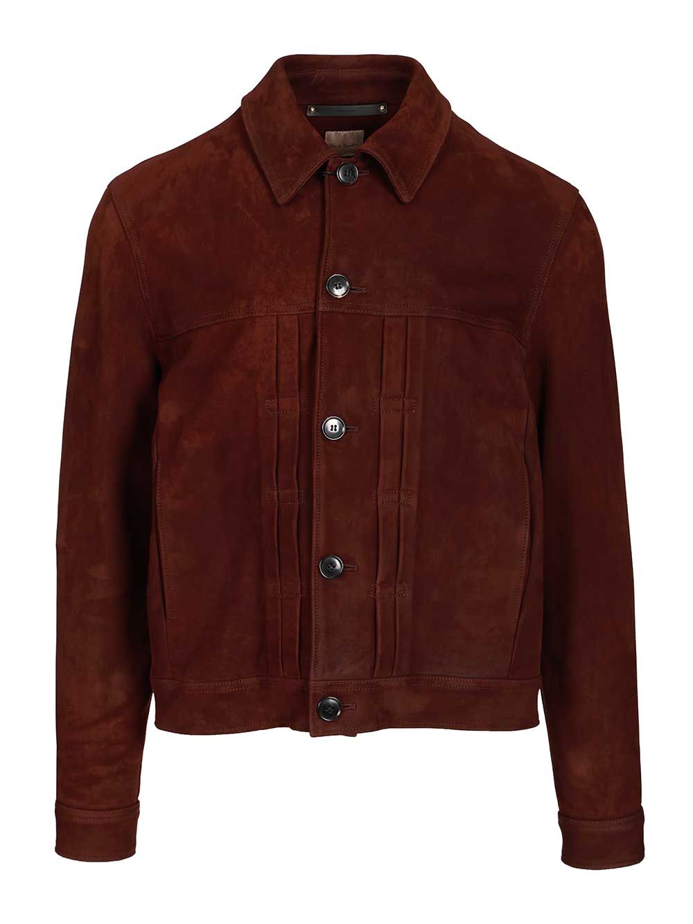 Pleated trucker jacket Brown