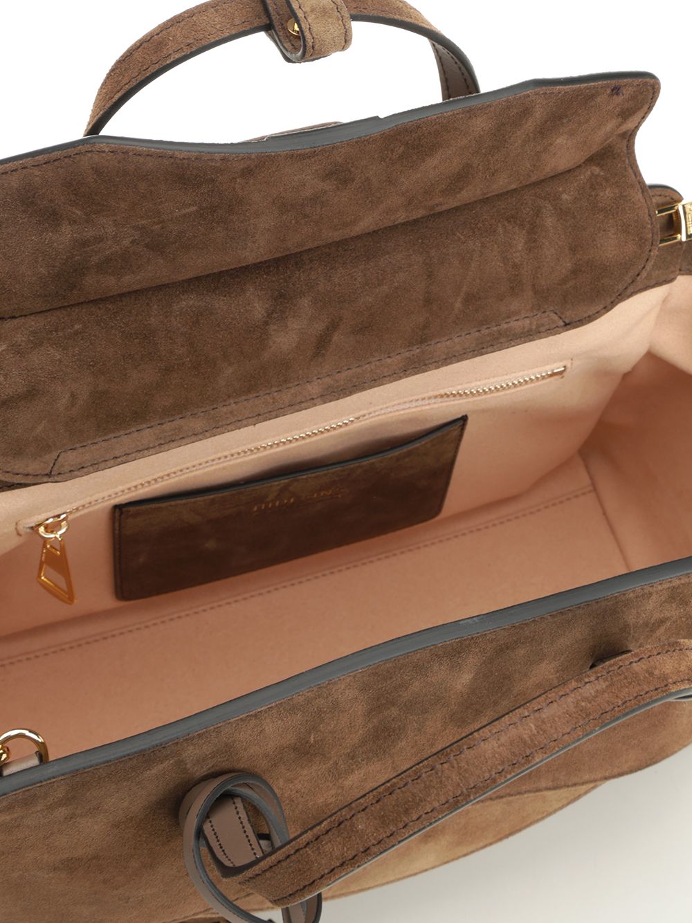 Flap M Suede Handbag Brown Calf Leather Handbags