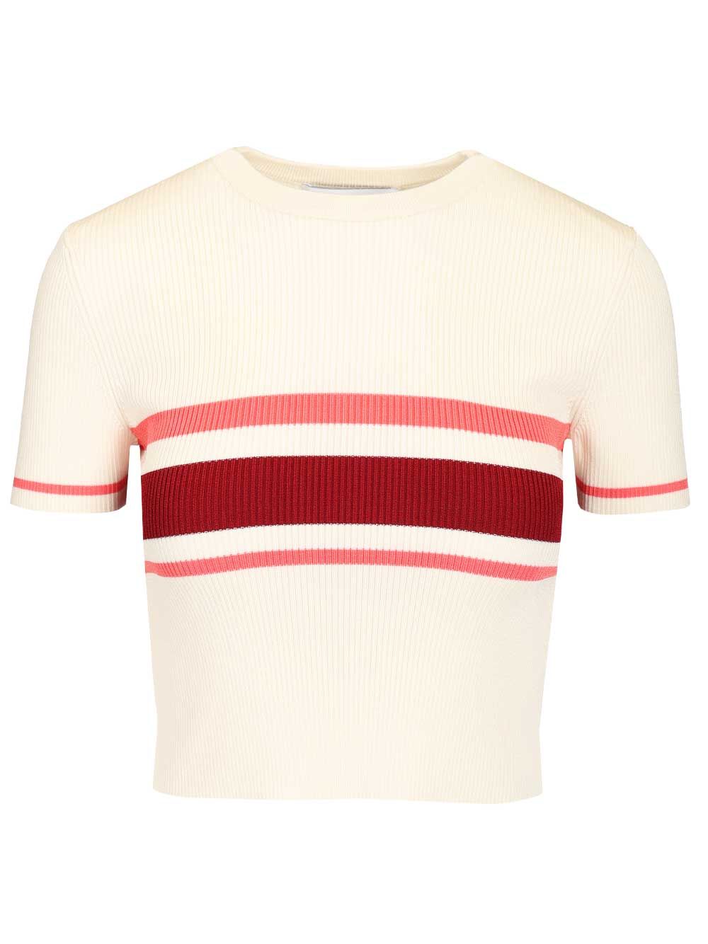 CREAM STRIPE VISCOSE KNIT TOP White Vi Pes Pa Ea Knitwear