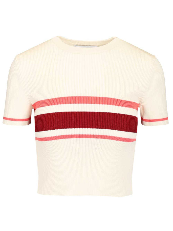 CREAM STRIPE VISCOSE KNIT TOP White Vi Pes Pa Ea Knitwear