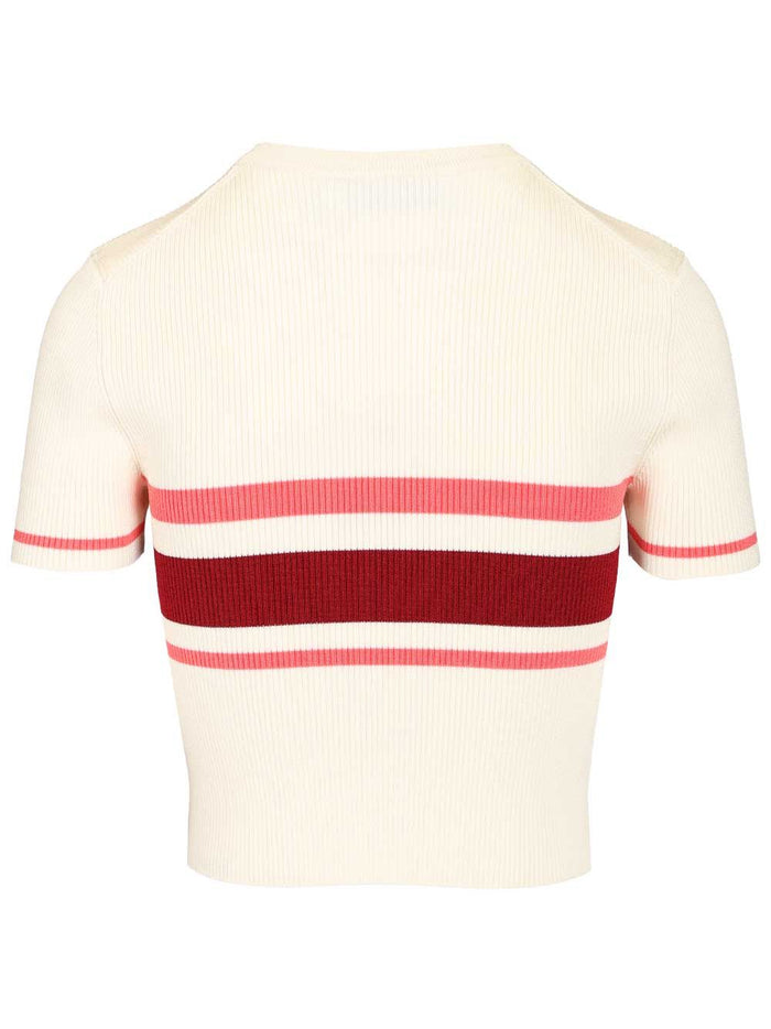 CREAM STRIPE VISCOSE KNIT TOP White Vi Pes Pa Ea Knitwear