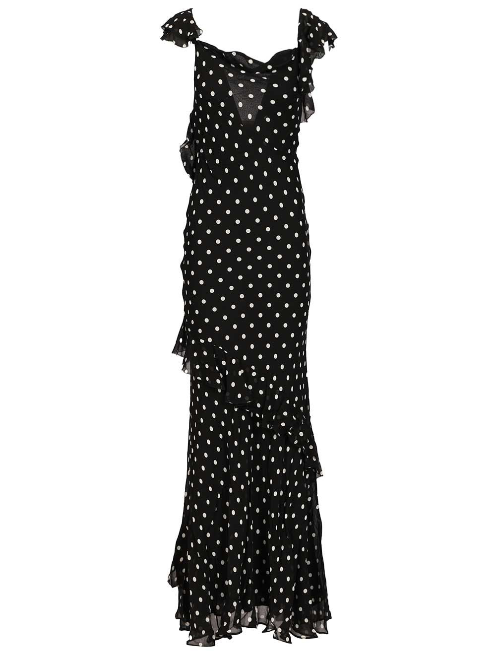 BLACK POLKA DOT GEORGETTE MAXI DRESS Mainvi Liningvi