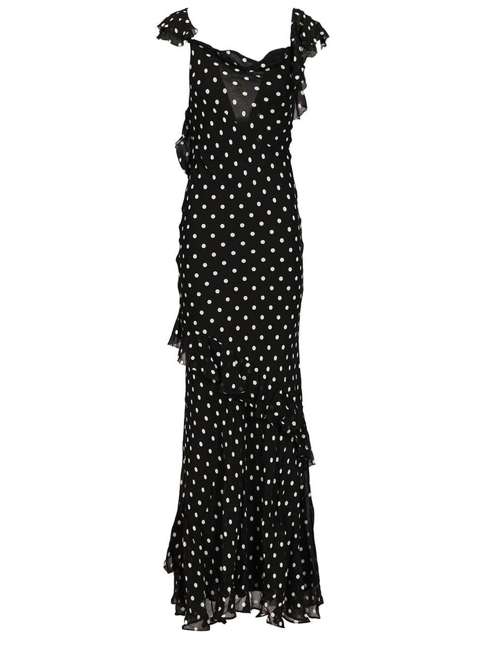 BLACK POLKA DOT GEORGETTE MAXI DRESS Mainvi Liningvi