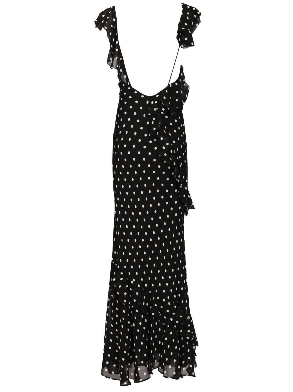 BLACK POLKA DOT GEORGETTE MAXI DRESS Mainvi Liningvi