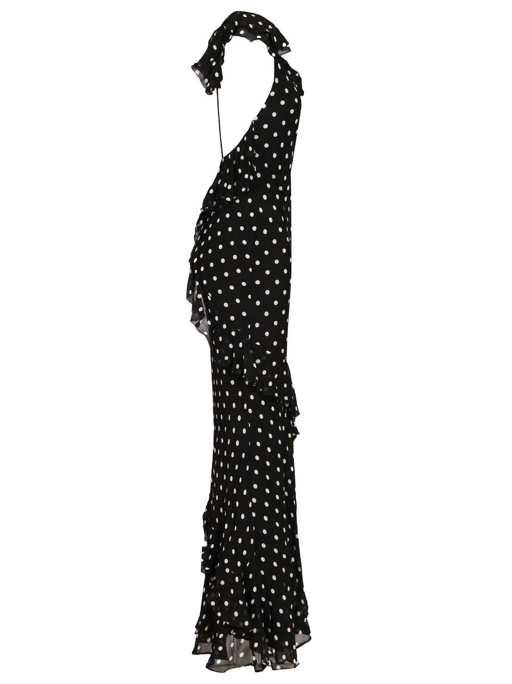BLACK POLKA DOT GEORGETTE MAXI DRESS Mainvi Liningvi