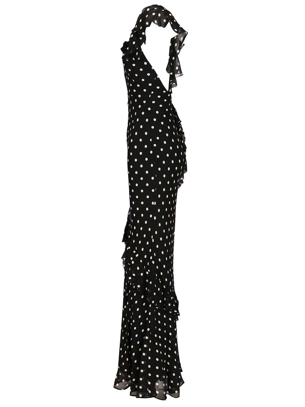 BLACK POLKA DOT GEORGETTE MAXI DRESS Mainvi Liningvi