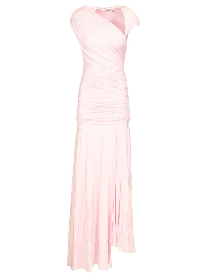 PINK JERSEY DRAPED MAXI DRESS Rose Mainvi Ea Liningvi