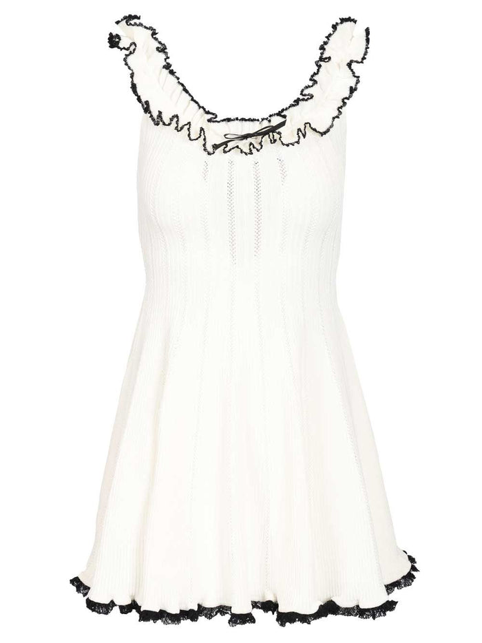 WHITE CONTRAST TRIM KNIT MINI DRESS Mainvi Pa Eatrimvi Pes Co