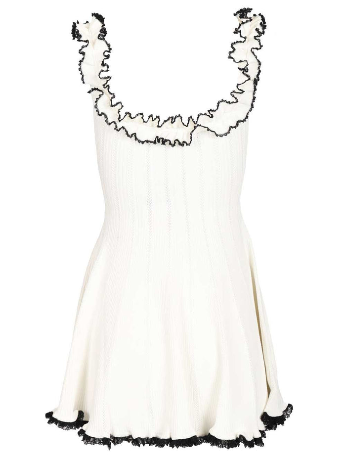 WHITE CONTRAST TRIM KNIT MINI DRESS Mainvi Pa Eatrimvi Pes Co