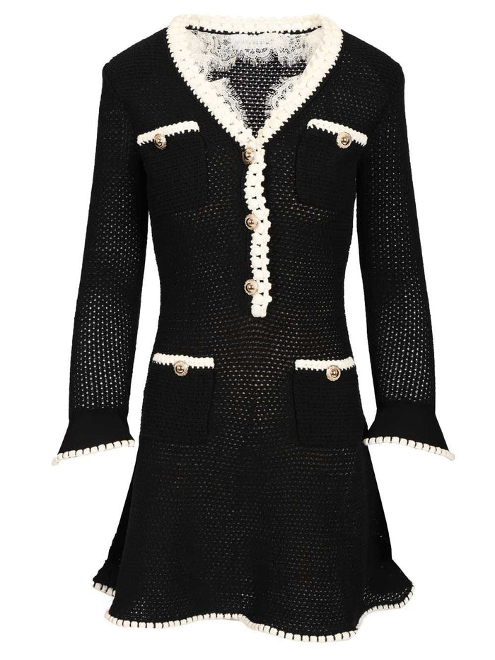 BLACK LACE TRIM KNIT MINI DRESS Mainco Linen Paliningvi Pa