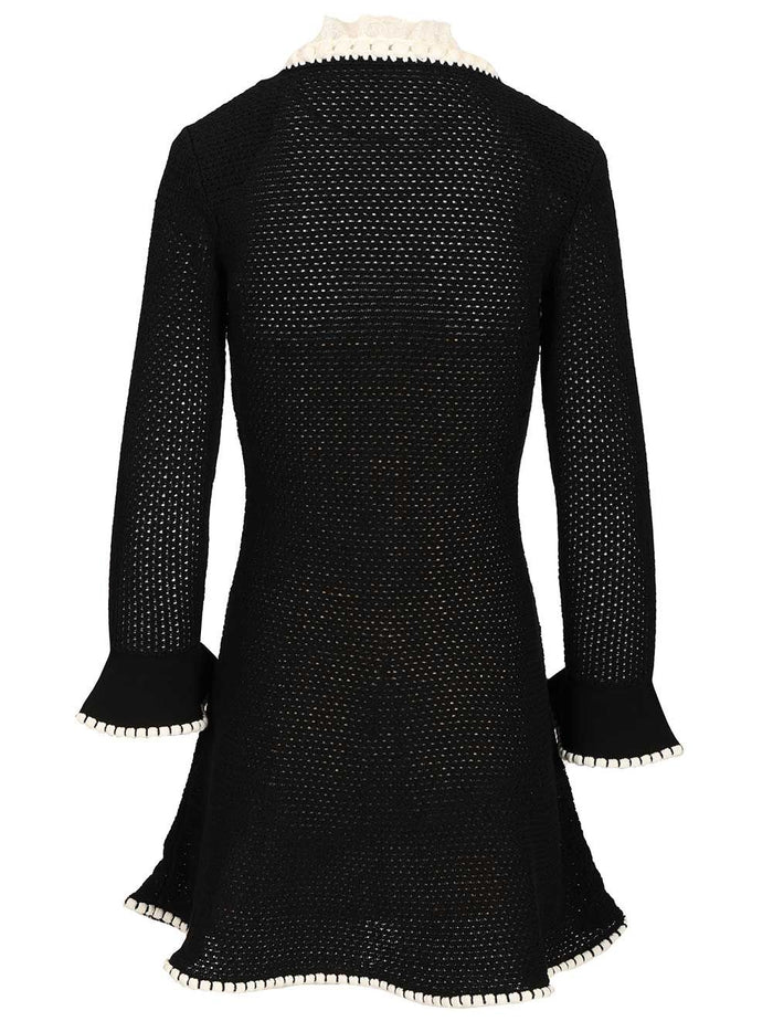 BLACK LACE TRIM KNIT MINI DRESS Mainco Linen Paliningvi Pa