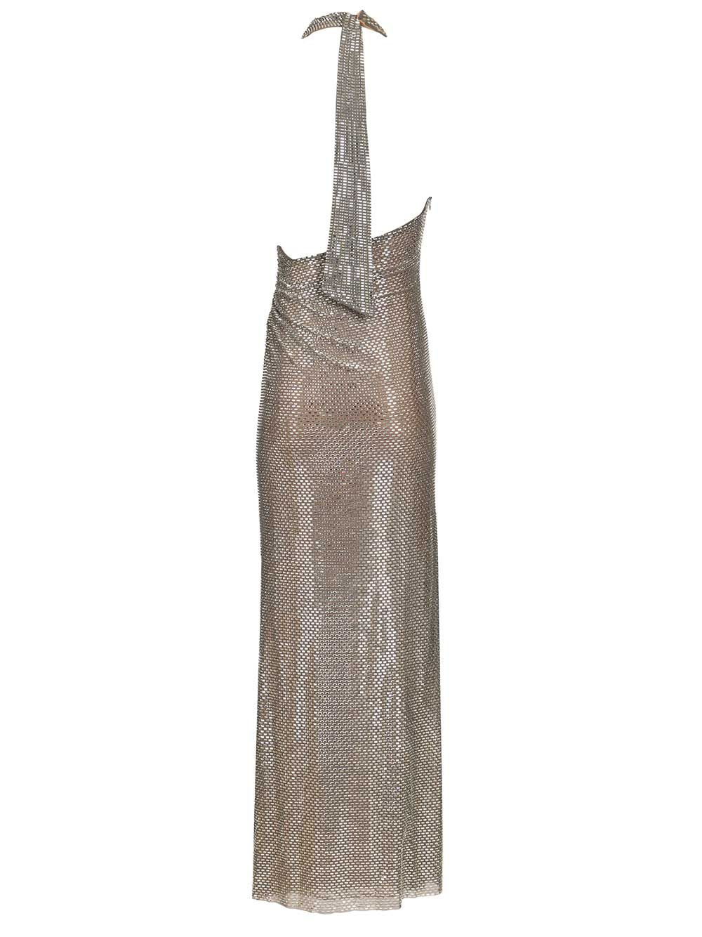 GREY RHINESTONE DRAPE MAXI DRESS Main Pesea Liningpesea