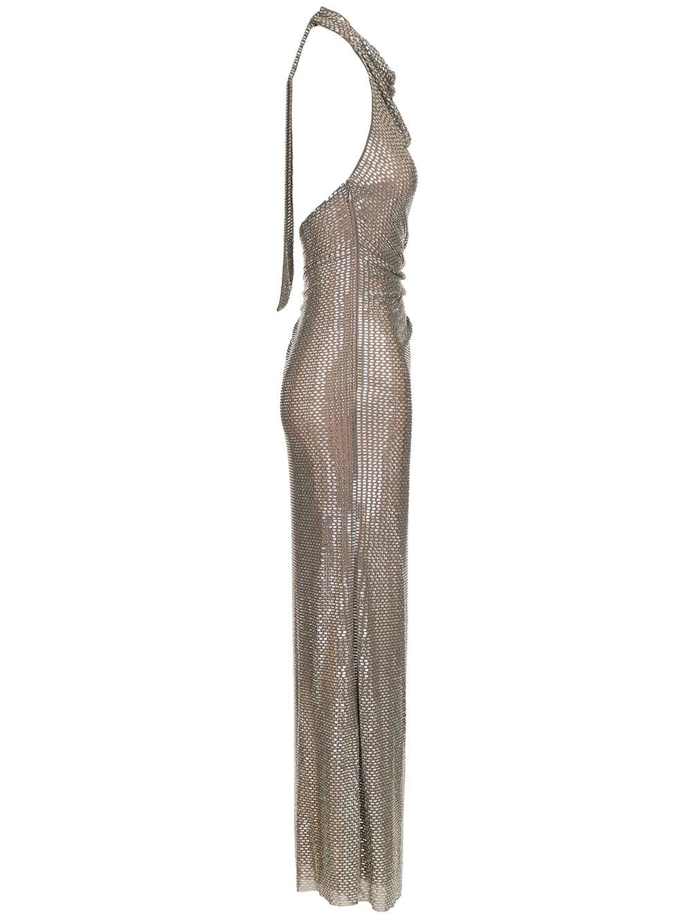 GREY RHINESTONE DRAPE MAXI DRESS Main Pesea Liningpesea