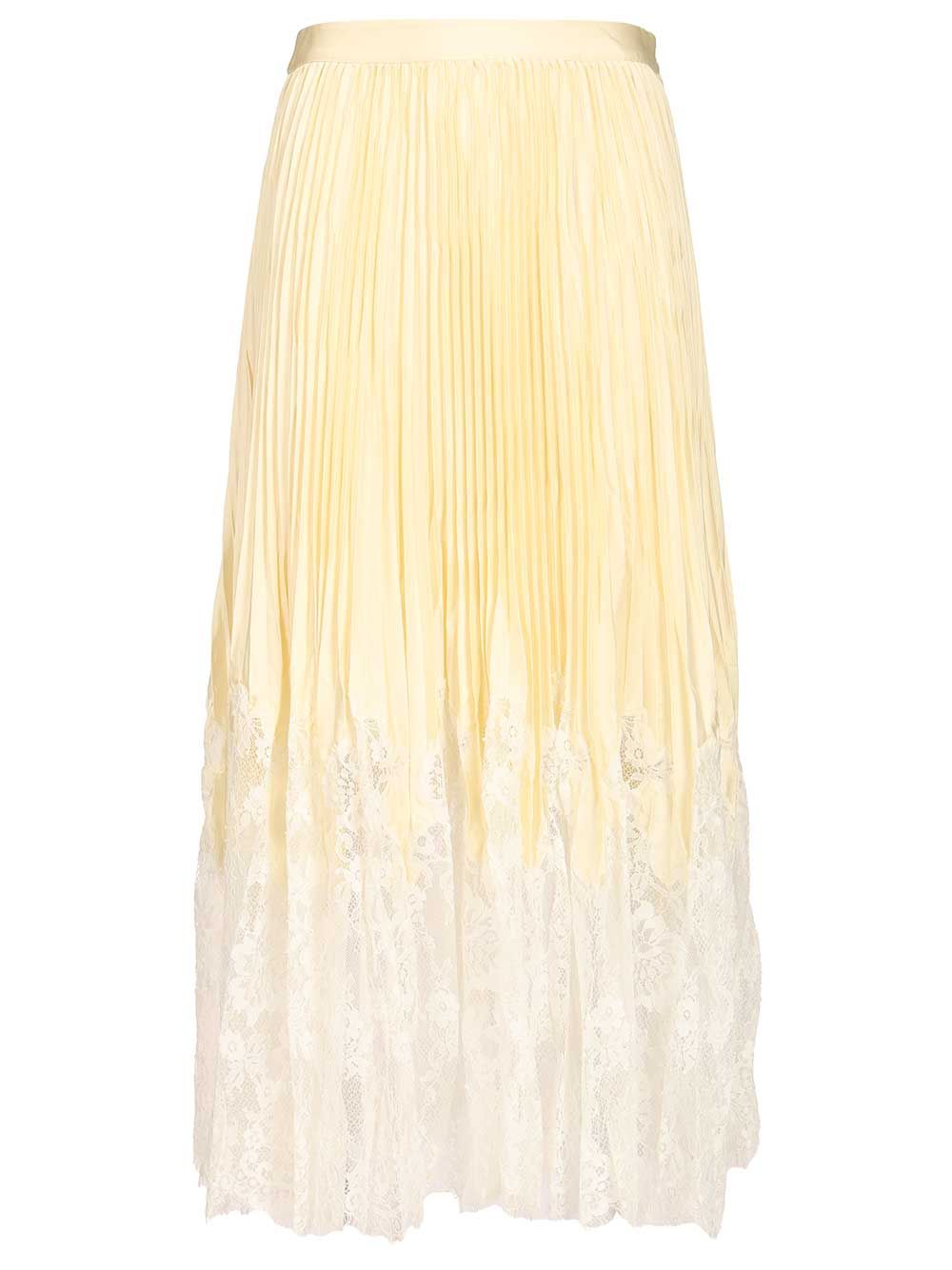 YELLOW SATIN LACE MIDI SKIRT