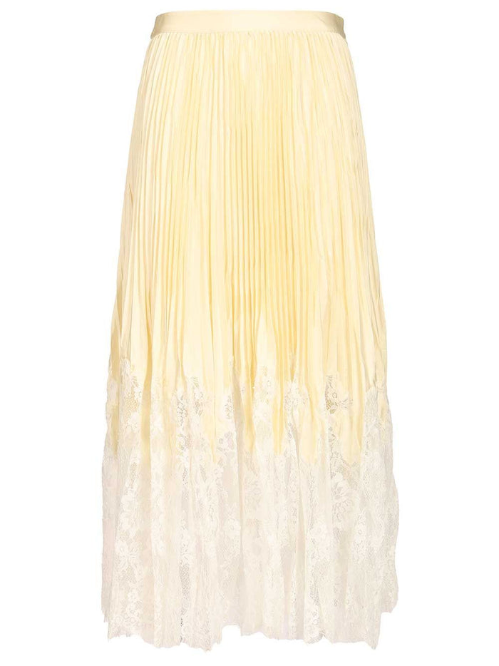 YELLOW SATIN LACE MIDI SKIRT