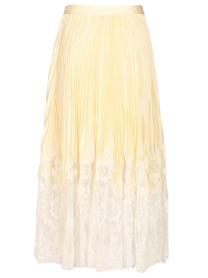 YELLOW SATIN LACE MIDI SKIRT