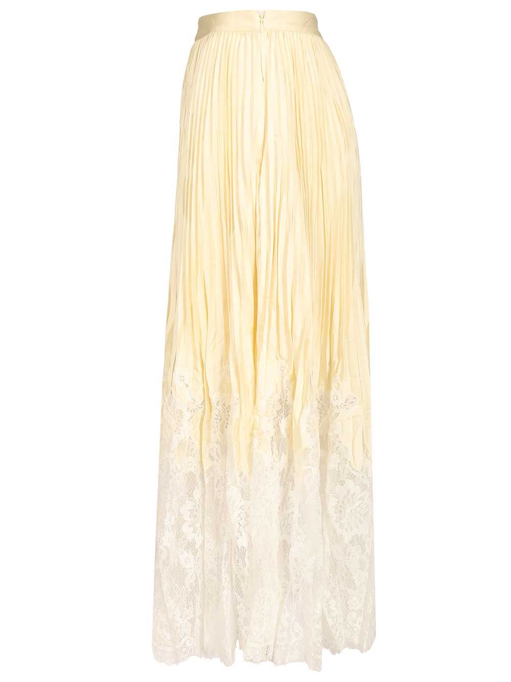 YELLOW SATIN LACE MIDI SKIRT