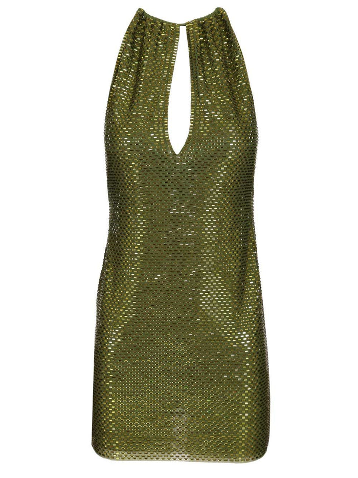 OLIVE RHINESTONE MINI DRESS Green Mainpesea Liningpesea
