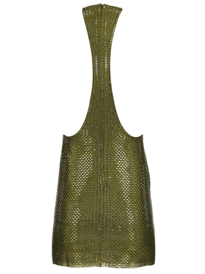 OLIVE RHINESTONE MINI DRESS Green Mainpesea Liningpesea