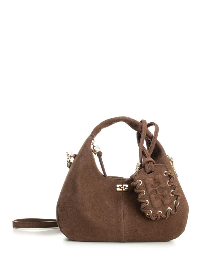 Hobo Mini Recycled Suede Pelinova Brown Leather Shoulder Bags