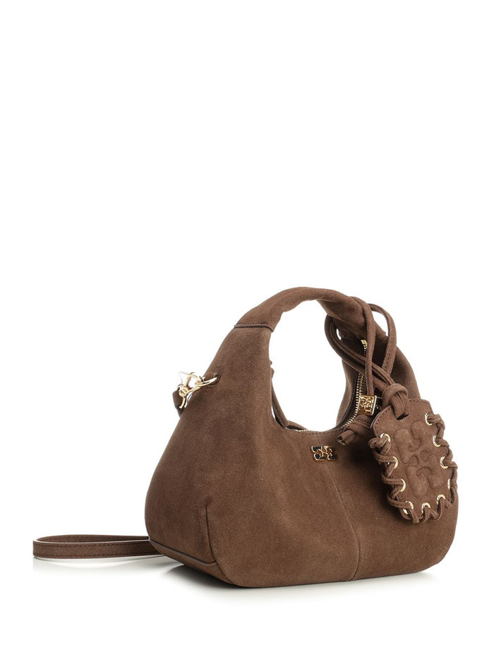 Hobo Mini Recycled Suede Pelinova Brown Leather Shoulder Bags
