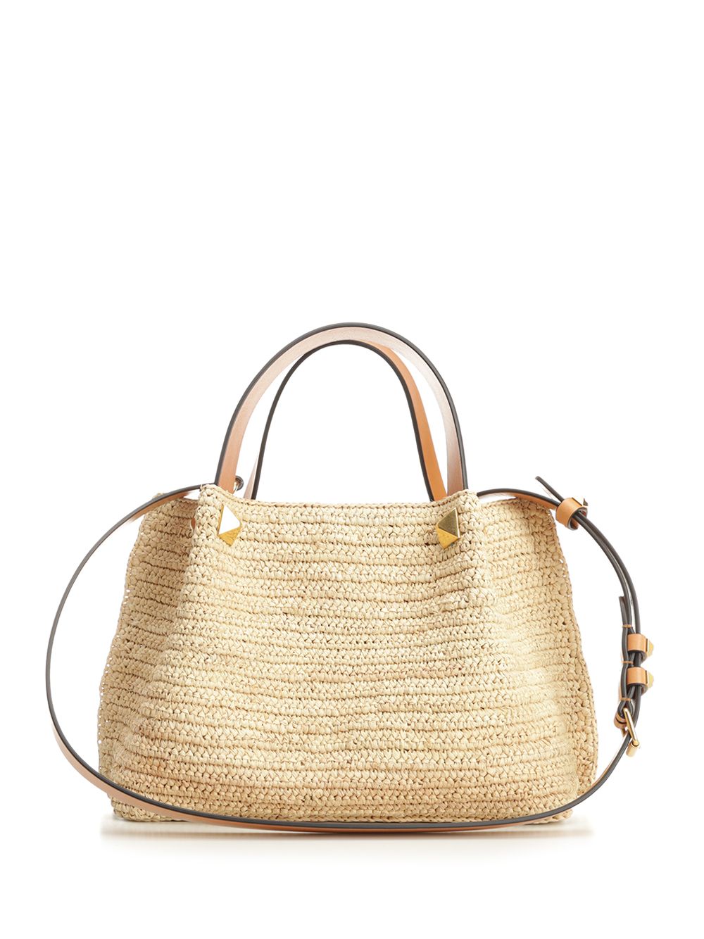 SMALL TOTE | VLOGO SIGNATURE CROCHET RAFIA-VAC.LISCIA-A.BRASS MACRO S Beige Pgexternal Material Handbags