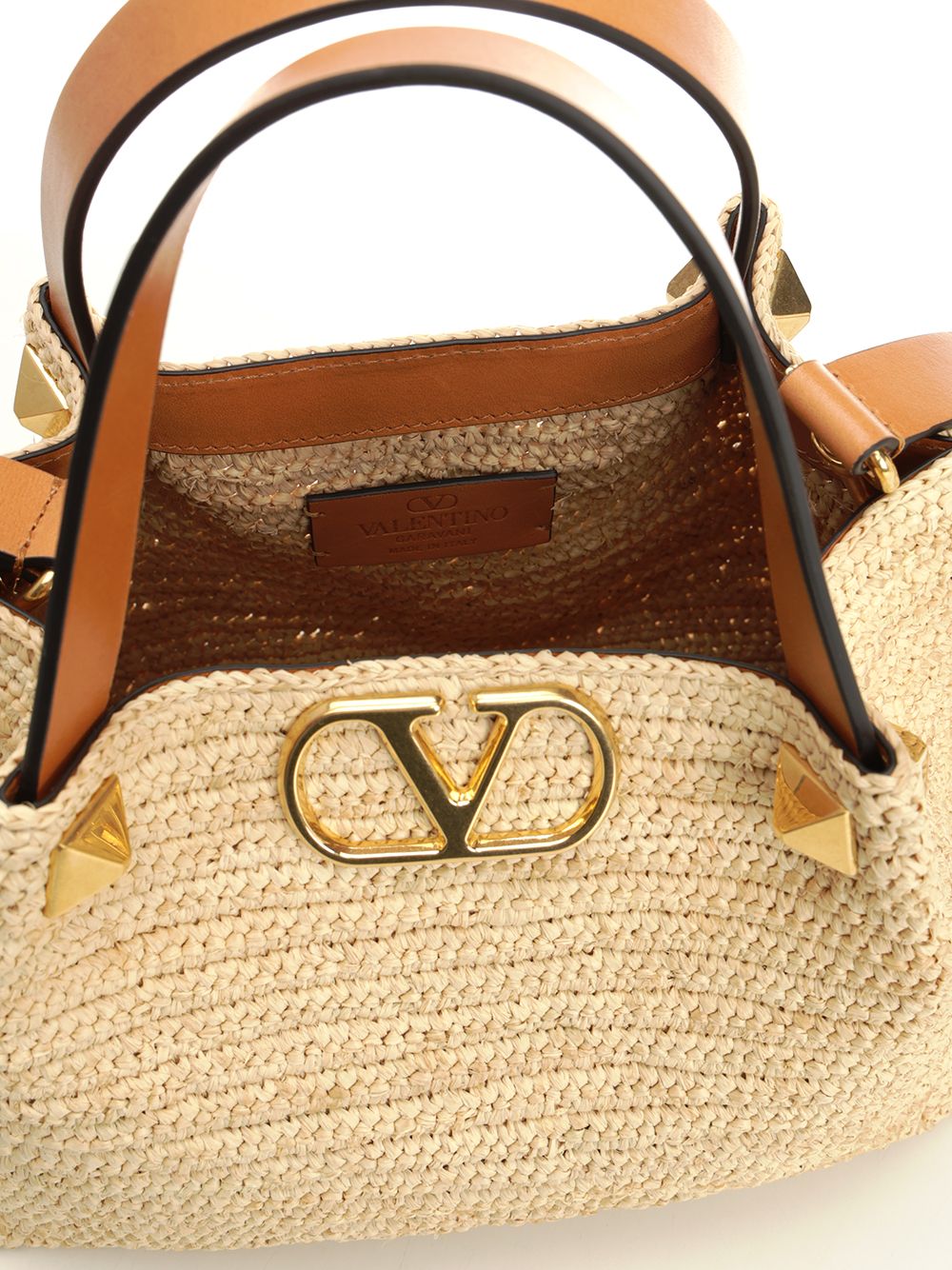 SMALL TOTE | VLOGO SIGNATURE CROCHET RAFIA-VAC.LISCIA-A.BRASS MACRO S Beige Pgexternal Material Handbags