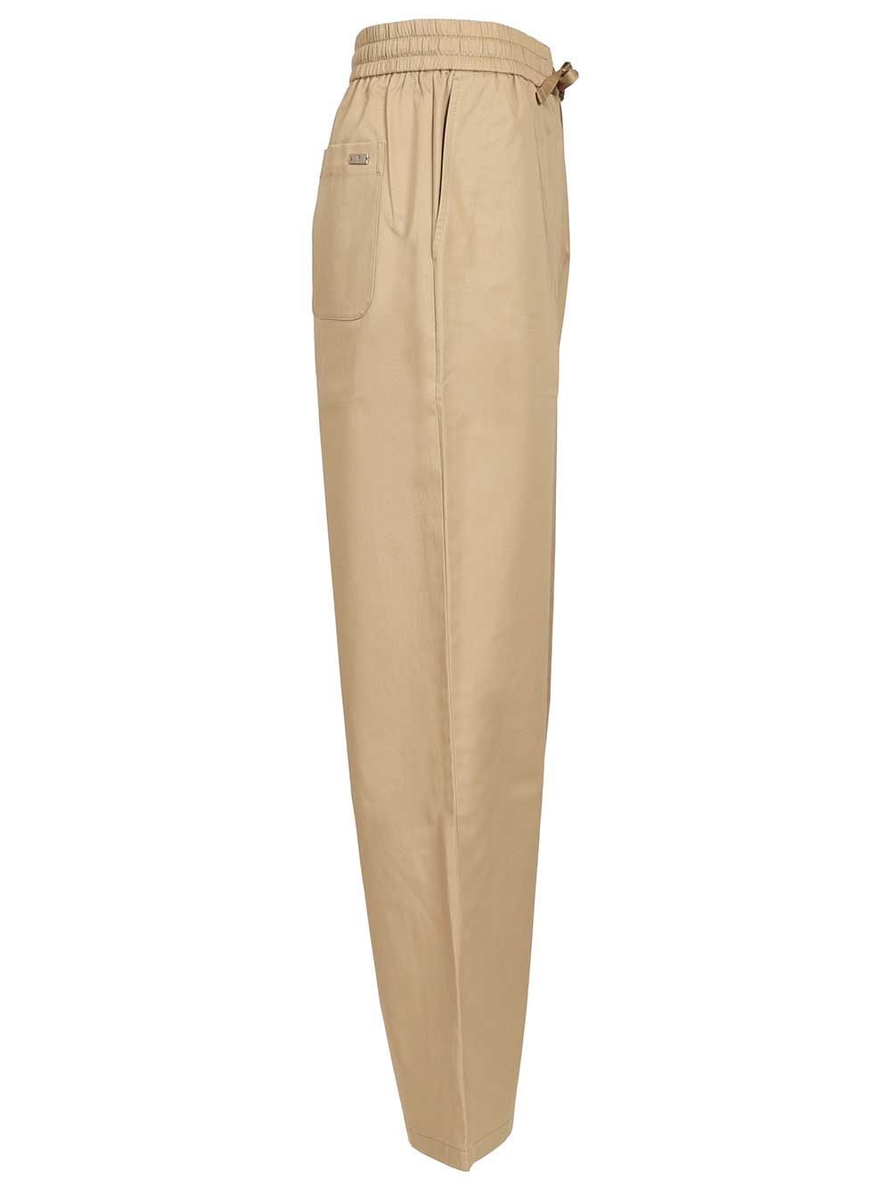 Trousers With Elasticated Waist Beige Cotton