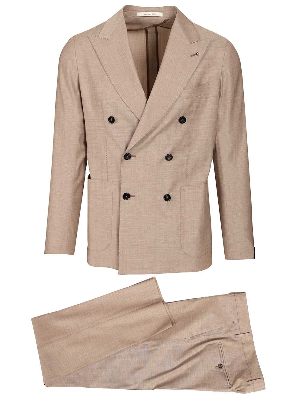 Montecarlo Double-Breasted Suit Beige Wool Viscose Elastane Dress