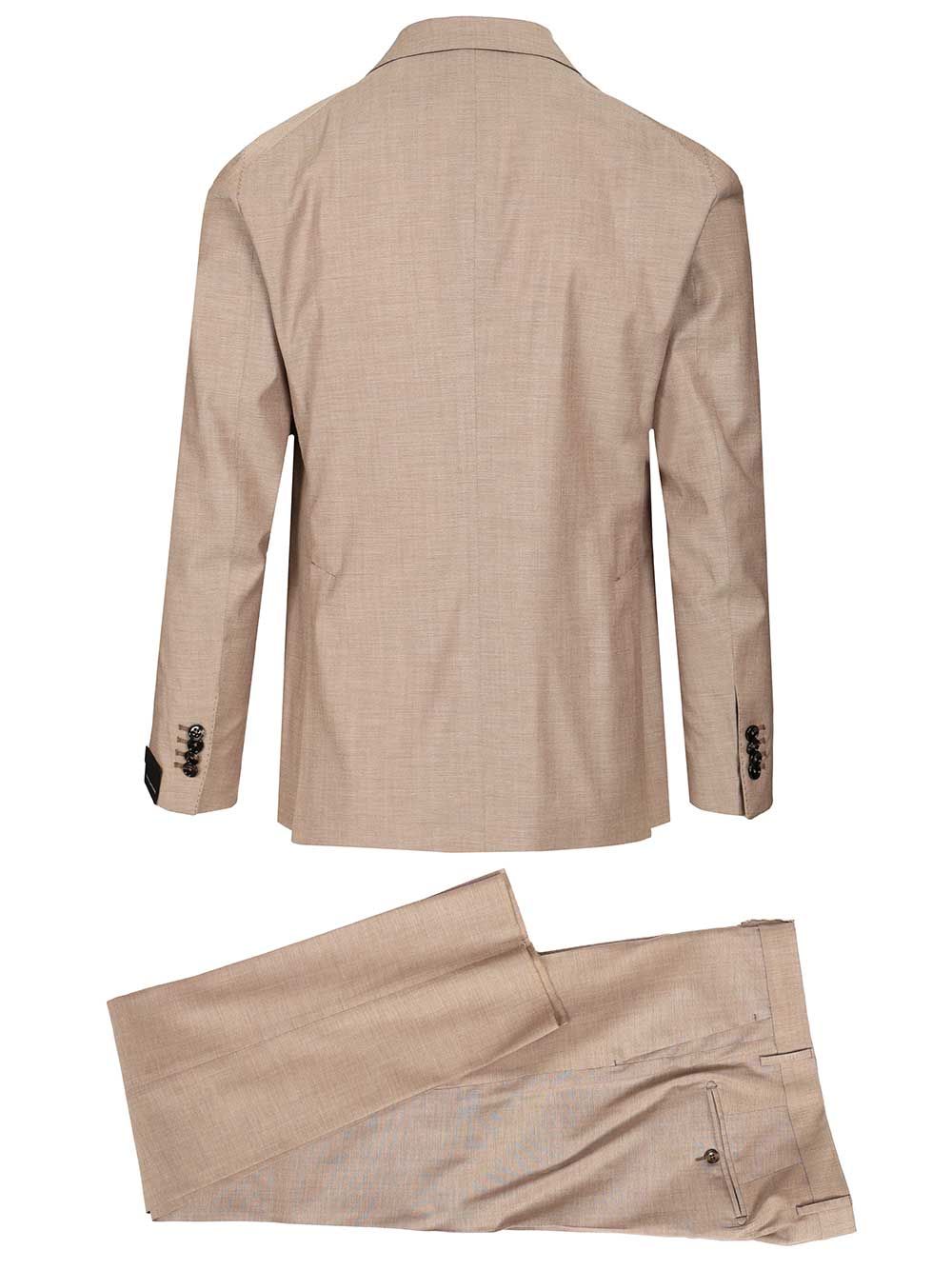 Montecarlo Double-Breasted Suit Beige Wool Viscose Elastane Dress