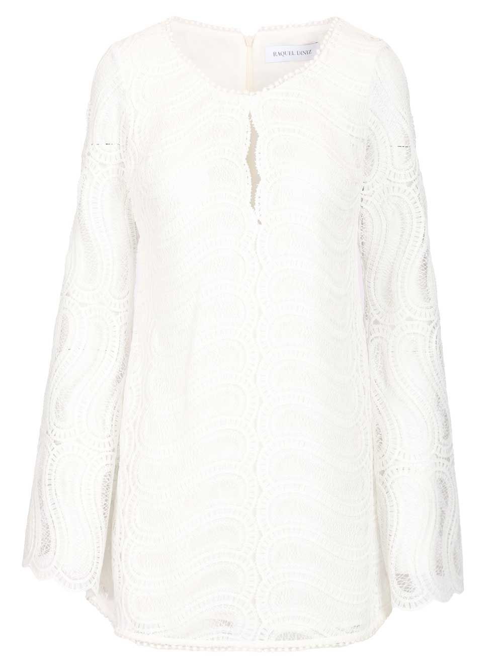 Maty Wavy Macramé Short Dress White