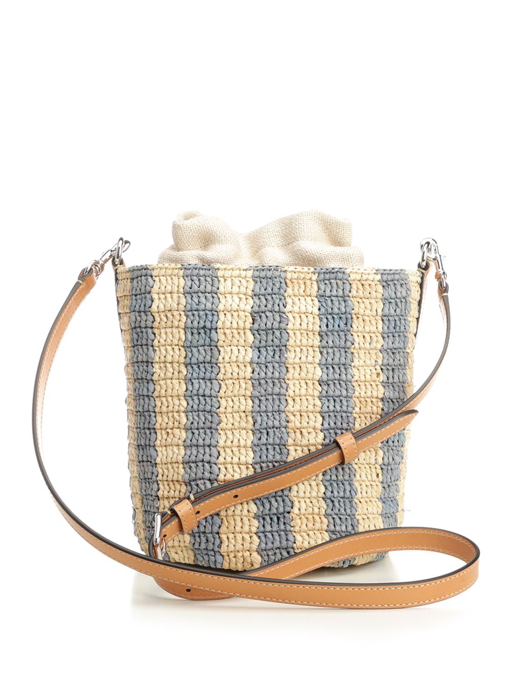 Small Bucket Bag | Vlogo Signature Crochet Rafia Stripes-Lino-Vac.liscia-To Light Blue Pgexternal Material Crossbody