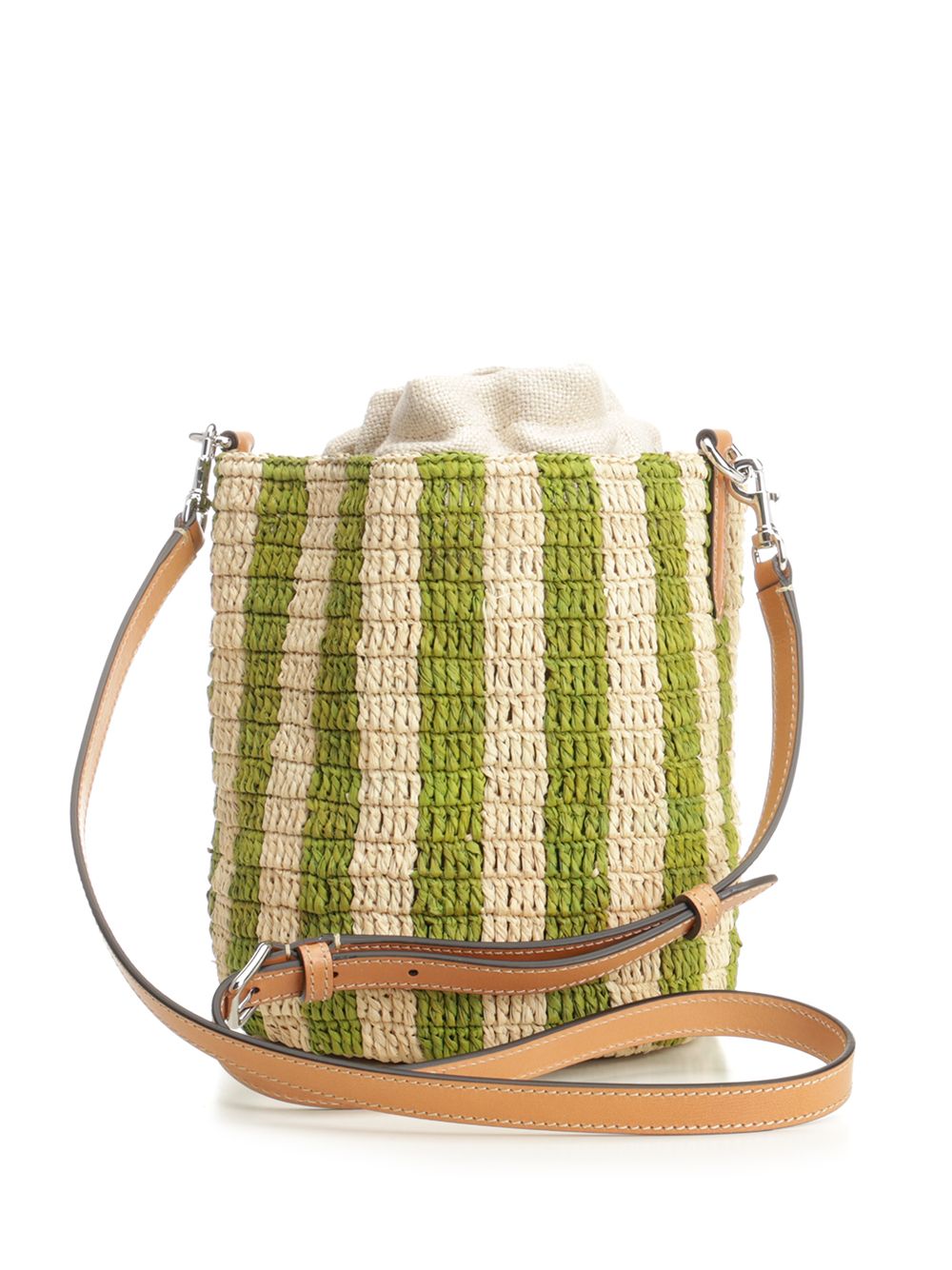 Small Bucket Bag | Vlogo Signature Crochet Rafia Stripes-Lino-Vac.liscia-To Green Pgexternal Material Crossbody