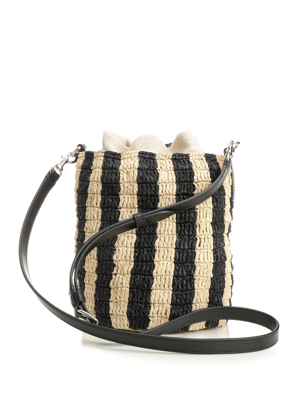 Small Bucket Bag | Vlogo Signature Crochet Rafia Stripes-Lino-Vac.liscia-To Black Pgexternal Material Crossbody