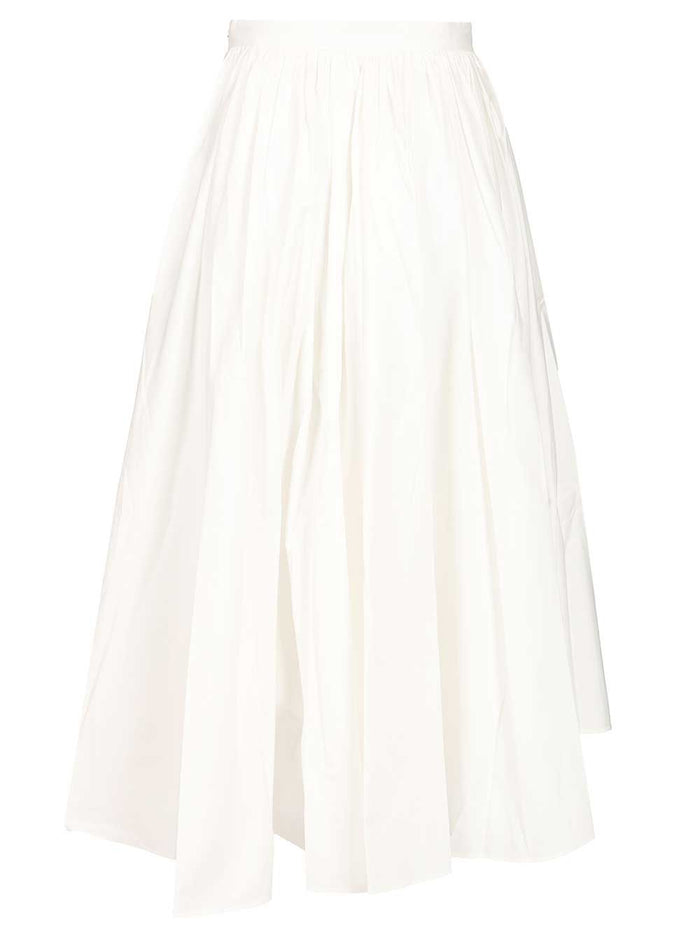 Poplin Midi Skirt. White Cotton