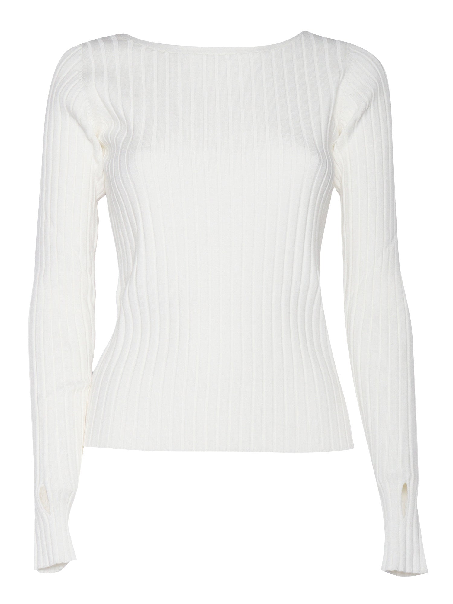 Wide Neck Pullover White Viscose Polyamide Crewneck