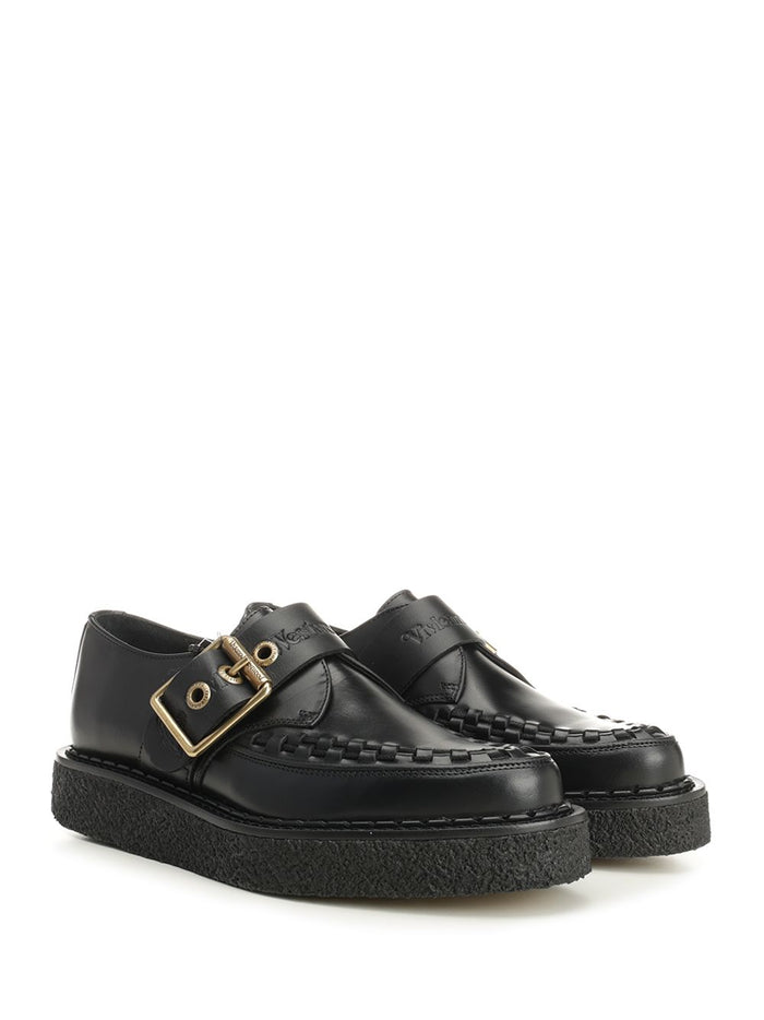 Point Toe Monk Shoes Black Cow Scarpe Basse