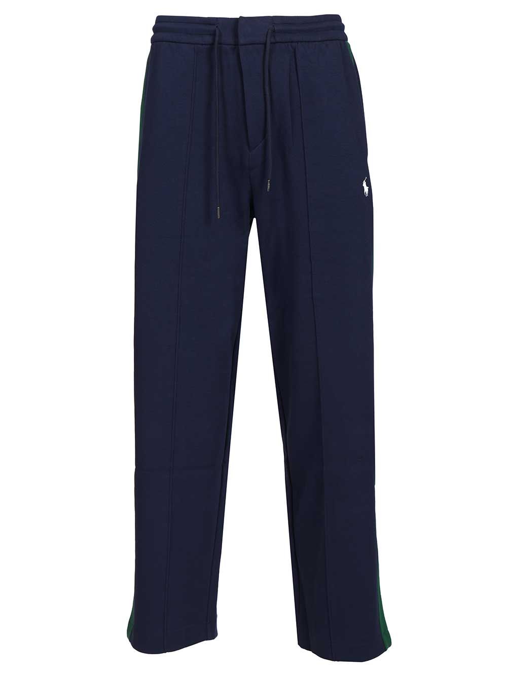 Drawstring Sweatpants Blue Cotton Polyester Trousers