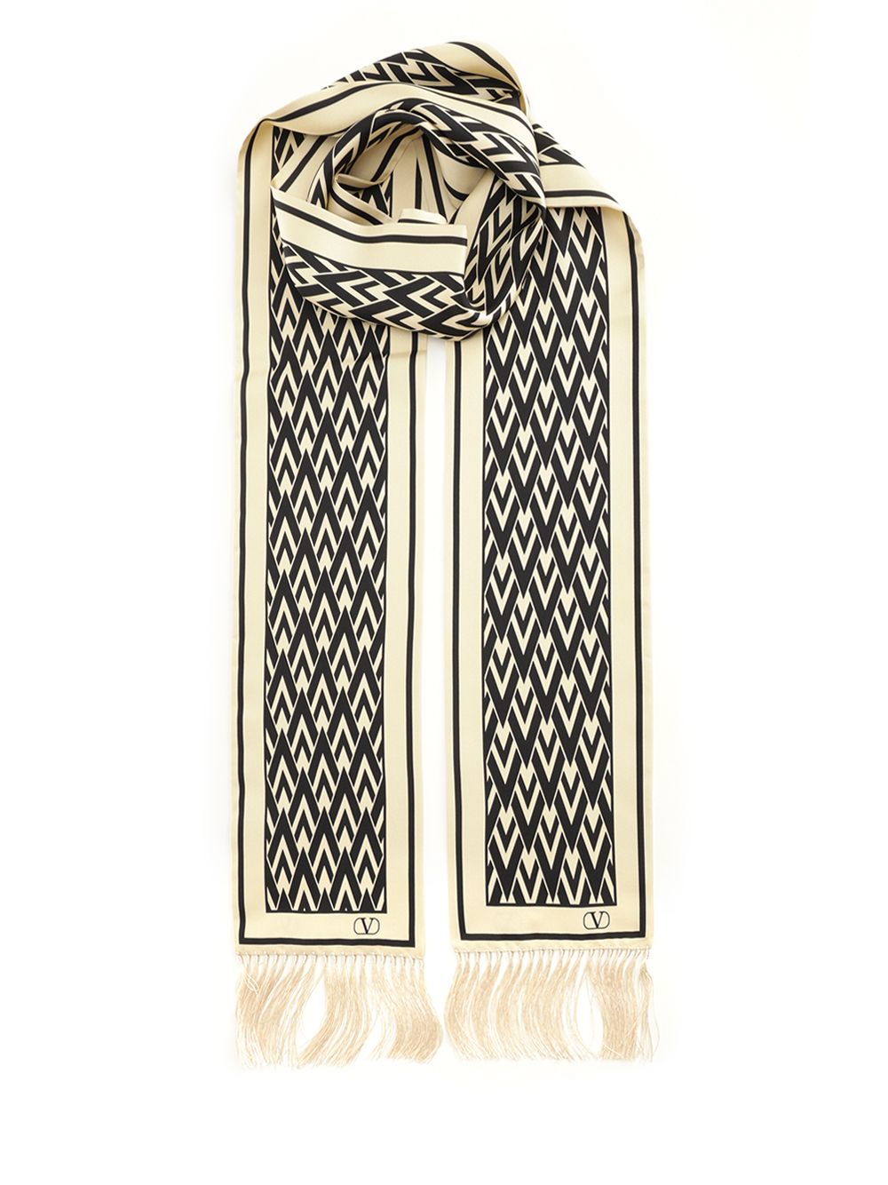Scarf With Fringes (15x180) |twill Seta-Stampa Toute La V Beige Semain Fabric And Foulards