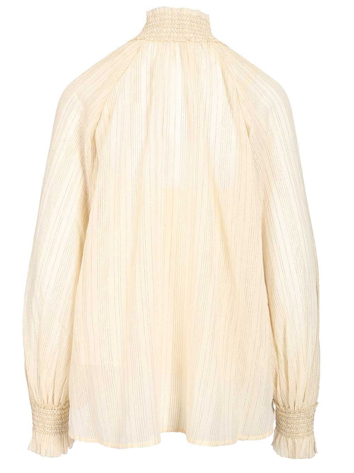 Aster Blouse White Cotton Silk Metallic Fibre Shirt