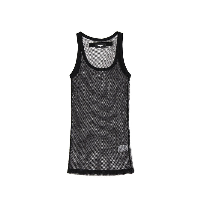 Sleeveless Long Top Black Cotton Polyamide