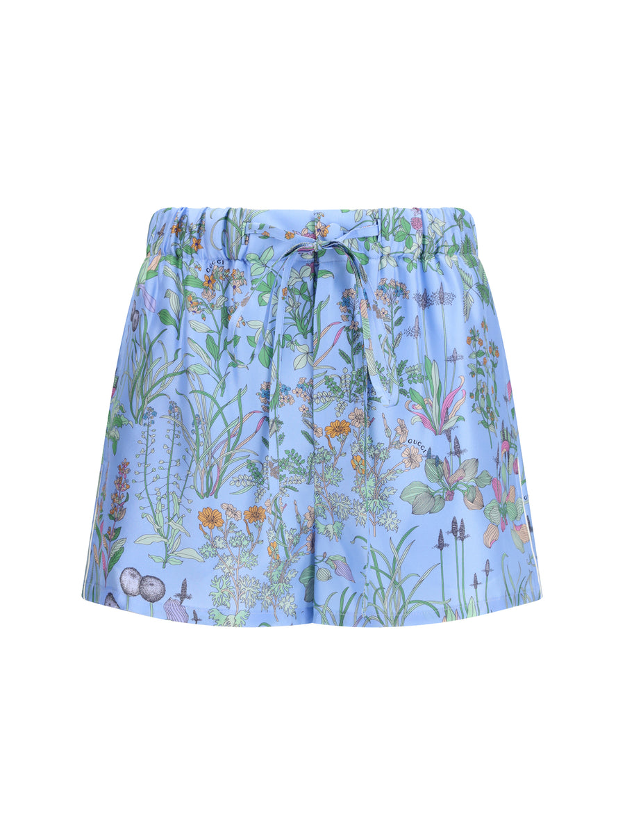 Shorts Printed Silk Twill Azure-Ivory Azure/ivory/multicolour Trousers