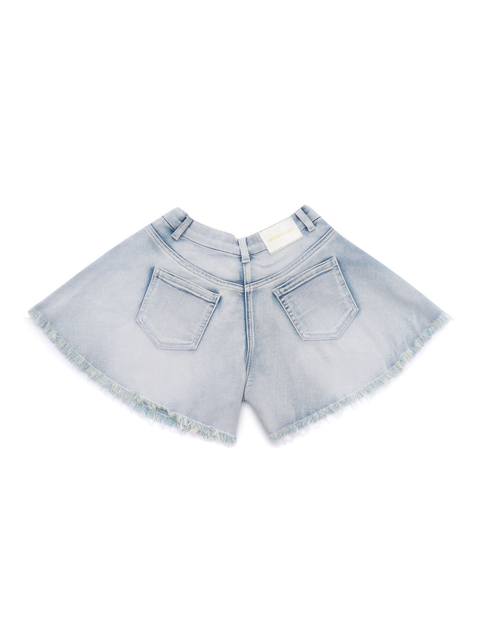 DENIM SHORTS WITH RHINESTONES Grey Cotton Polyester Elastan